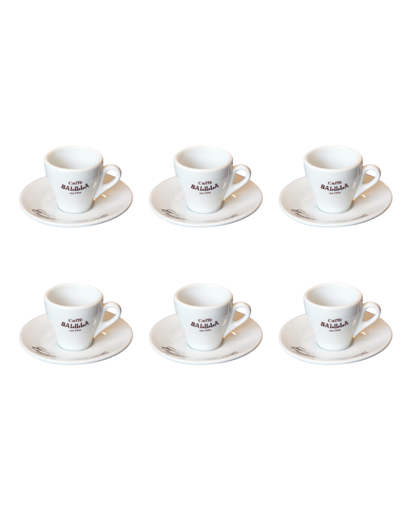 Set 6 Tazzine e piattini bianchi marchiati Caffè Balilla